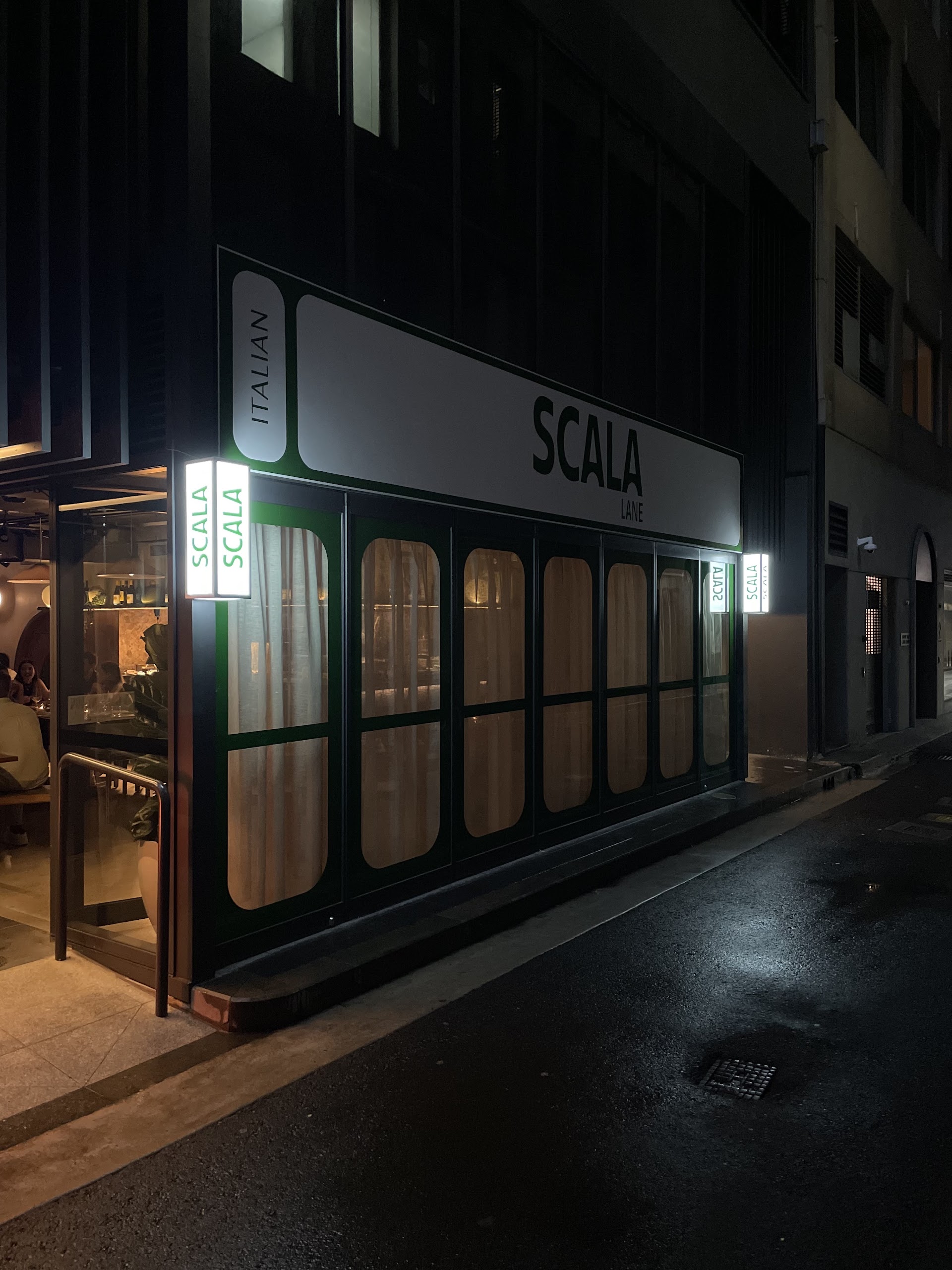 Scala Lane exterior on Wynyard Lane at night